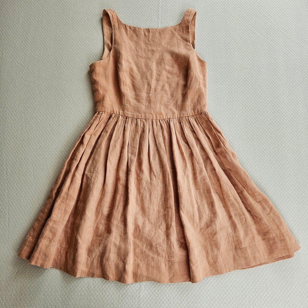 American Apparel Salmon Pink Linen Button Fit Flare Dress M Pinafore Euro Summer